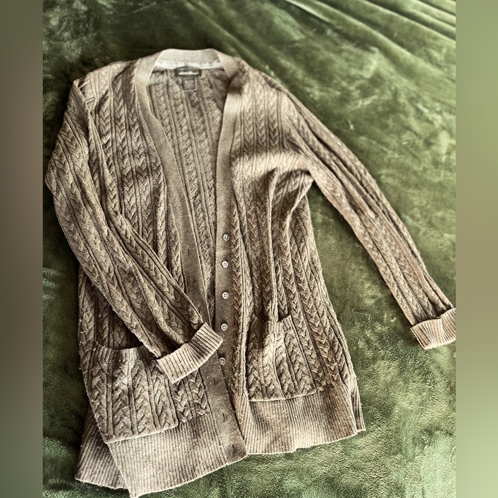 Green cable knit sweater cardigan